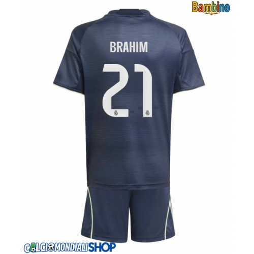 Maglie da calcio Real Madrid Brahim Diaz #21 Seconda Maglia Bambino 2025-26 Manica Corta + Pantaloni corti)